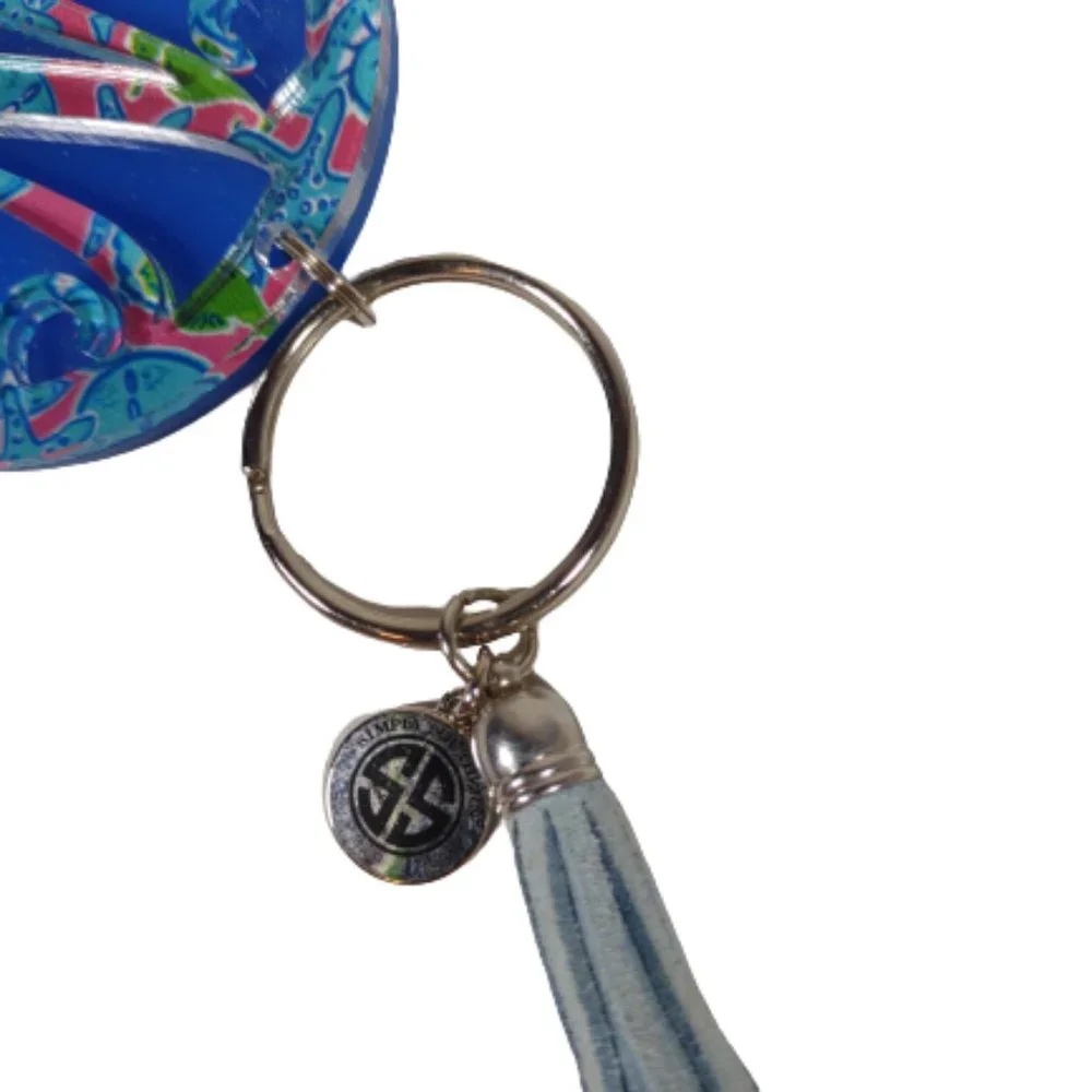 Simply Southern N Monogram Keychain with Tassel Blue Pattern Round NEW Key Chain